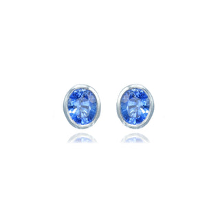 Allum & Sidaway Jewellery 18ct White Gold 0.93ct Oval Sapphire Rubover Stud Earrings 1213412