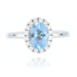 Fine Jewellery Jewellery 18ct White Gold 1.05ct Oval Aquamarine & Diamond Halo Ring 0207133