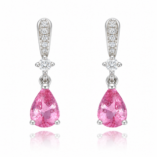 18ct White Gold 1.21cttw Pear Cut Pink Sapphire & Diamond Drop Earrings