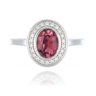 18ct White Gold 1.30cttw Oval Pink Tourmaline & Diamond Halo Ring 