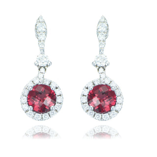 Fine Jewellery Jewellery 18ct White Gold 1.45ct Round Garnet & Diamond Fancy Drop Earrings 1211109
