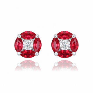 18ct White Gold 1.45cttw Marquise Cut Ruby & Diamond Stud Earrings