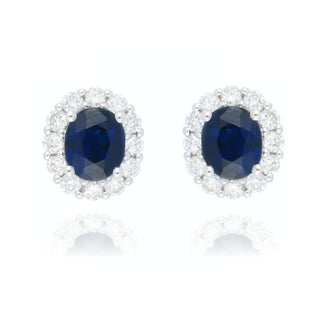 Fine Jewellery Jewellery 18ct White Gold 1.49ct Oval Sapphire & Diamond Stud Earrings 1213409