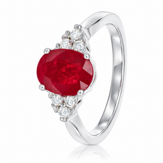 18ct White Gold 2.02cttw Oval Cut Ruby & Diamond Trefoil Ring
