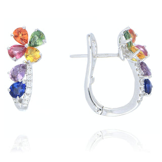 Fine Jewellery Jewellery 18ct White Gold 2.21ct Rainbow Sapphire & Diamond Flower Hoop Earrings 1213411