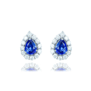 18ct White Gold 2.44cttw Pear Cut Sapphire & Diamond Halo Stud Earrings