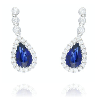 Fine Jewellery Jewellery 18ct White Gold 2.66ct Pear Sapphire & Diamond Drop Earrings 1213408