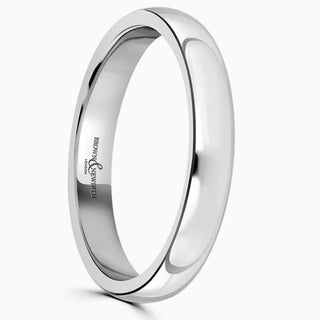18ct White Gold 3mm Domed Wedding Ring- Side view