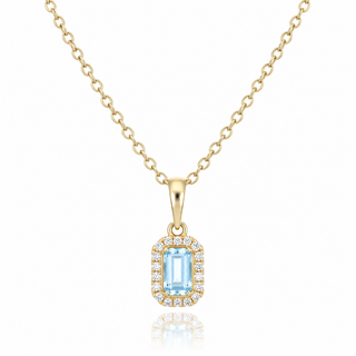18ct Yellow Gold 0.32cttw Octagonal Cut Aquamarine & Diamond Necklace 