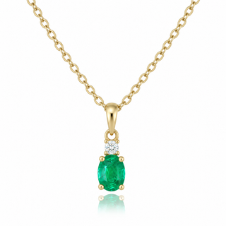 18ct Yellow Gold 0.32cttw Oval Cut Emerald & Diamond Necklace 