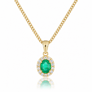 18ct Yellow Gold 0.41cttw Oval Cut Emerald & Diamond Halo Necklace 