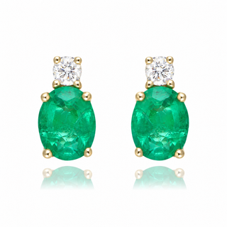 18ct Yellow Gold 0.78cttw Oval Cut Emerald & Diamond Stud Earrings