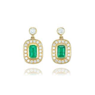Fine Jewellery Jewellery 18ct Yellow Gold 0.87cttw Emerald and Diamond Drop Earrings 1217215