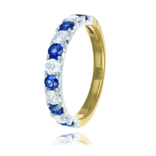18ct Yellow Gold 1.13cttw Sapphire & Diamond Half Eternity Ring