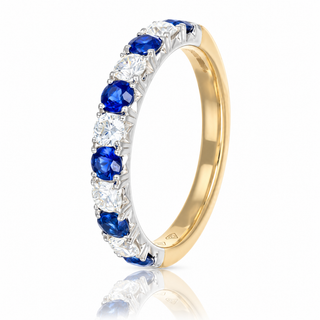 18ct Yellow Gold 1.14cttw Round Brilliant Cut Sapphire & Diamond Half Eternity Ring
