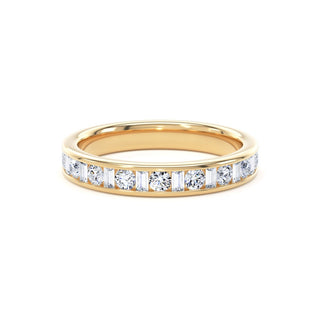 Fine Jewellery Jewellery 18ct Yellow Gold 3.3mm 0.50ct Round Brilliant & Baguette Cut Diamond Half Eternity Ring 0114459