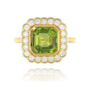 Fine Jewellery Jewellery 18ct Yellow Gold 4.23cttw Asscher Cut Peridot & Diamond Halo Ring 0289289