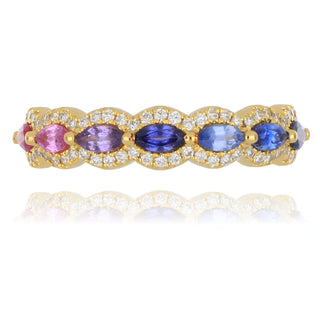 18ct Yellow Gold Rainbow Sapphire & Diamond Ring 