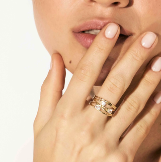 Nomination Jewellery Nomination Sterling Silver and Yellow Gold, White Stone, My Rebel Art Band Ring - Size 15 2510373