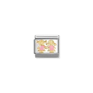 Nomination Stainless Steel and Yellow Gold Composable Classic Sisters Pink Link