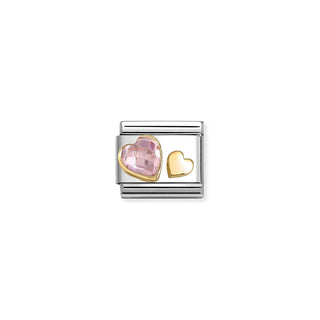 Nomination Stainless Steel and Yellow Gold Composable Classic 2 Heart Light Pink Link