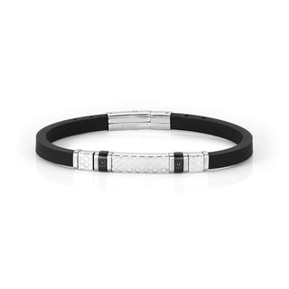 Nomination Stainless Steel Black Silicon City Bracelet With Decorated Plate
