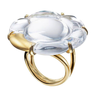 Baccarat Yellow Gold Plated Large Clear Flower Ring