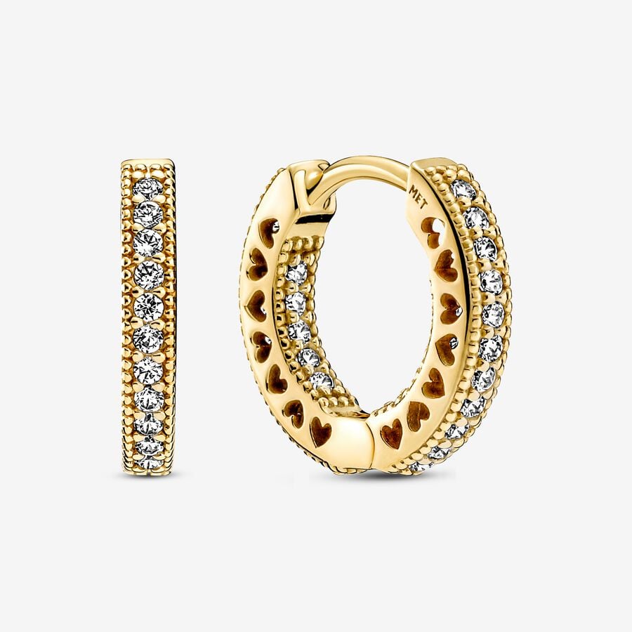 Pandora Yellow Gold Plated Pave Heart Hoop Earrings Allum