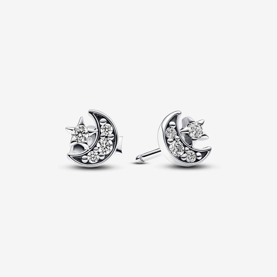Pandora Silver Sparkling Moon Star Stud Earrings Allum Sidaway