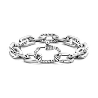 Ti Sento Silver & Cz Heavy Oblong Link Bracelet With Feature Clasp