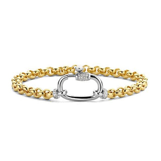 Ti Sento Silver & Yellow Gold Plated Cz Fancy Clasp Belcher Bracelet