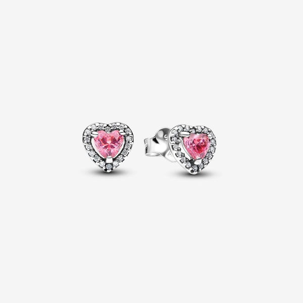 Pandora Silver Pink Elevated Pink Heart Stud Earrings Allum