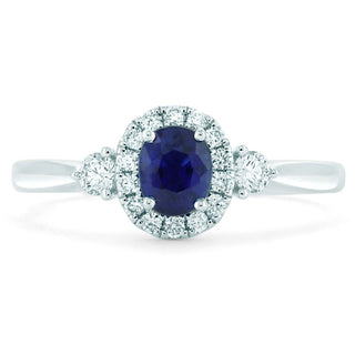 18ct White Gold Sapphire And Diamond Cluster Ring With Diamond Shoulders