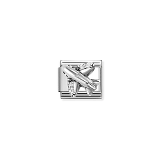 Allum & Sidaway Nomination Stainless Steel and Sterling Silver Composable Cubic Zirconia Aeroplane 2514339