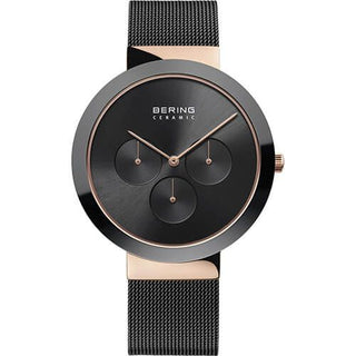 Bering Rose Gold Plated Black Mesh Chronograph Watch