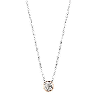 Ti Sento Silver & Rose Gold Plated Cz Solitaire Necklace