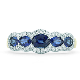 18ct Yellow Gold 5 Stone Graduated Sapphire And Diamond Cluster Ring