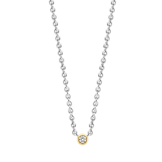 Ti Sento Silver & Yellow Gold Plated Tiny Cz Solitaire Necklace