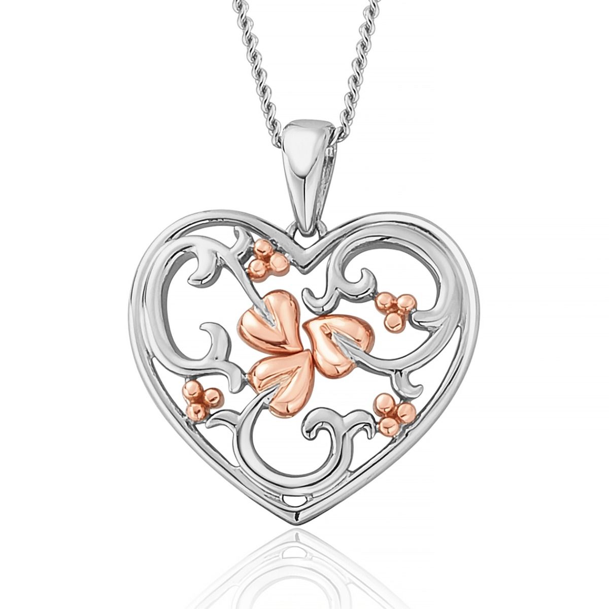 Clogau Silver And 9ct Rose Gold Kiss Heart Necklace - R48164 | F.Hinds  Jewellers
