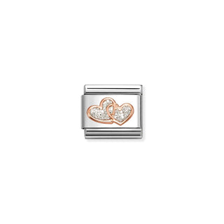 Nomination Jewellery Nomination Stainless Steel and Rose Gold Composable Double Heart Glitter Link 2514380