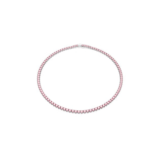 Swarovski Rhodium Plated Matrix Tennis Round Cut Pink Necklace