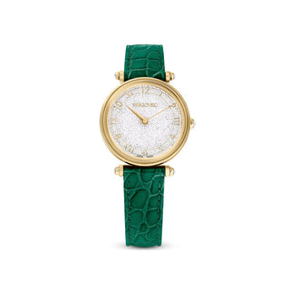 Swarovski Gold-Tone Crystalline Wonder Watch with a Green Leather Strap