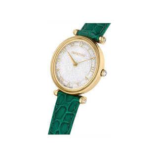 Swarovski Gold-Tone Crystalline Wonder Watch with a Green Leather Strap