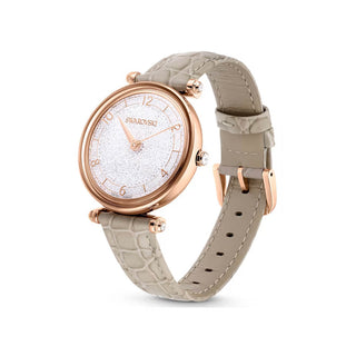 Swarovski Rose Gold-Tone Crystalline Wonder Watch with a Beige Leather Strap