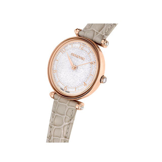 Swarovski Rose Gold-Tone Crystalline Wonder Watch with a Beige Leather Strap