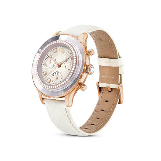 Swarovski Rose Gold-Tone Octea Chrono Watch with a White Leather Strap