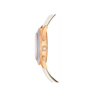 Swarovski Rose Gold-Tone Octea Chrono Watch with a White Leather Strap