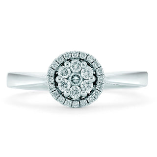 18ct White Gold Diamond Pave Cluster Ring With A Diamond Halo
