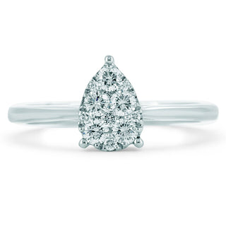 18ct White Gold Pear Shape Diamond Pave Cluster Ring