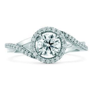 Platinum Diamond Solitaire With Diamond Halo And Diamond Set Split Twist Shoulders